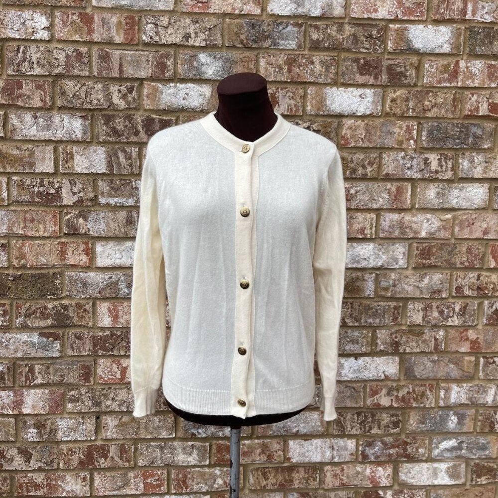 Cecile Bermuda Lambswool Cashmere Sweater Cardigan Ivory Gold Buttons Size 40
